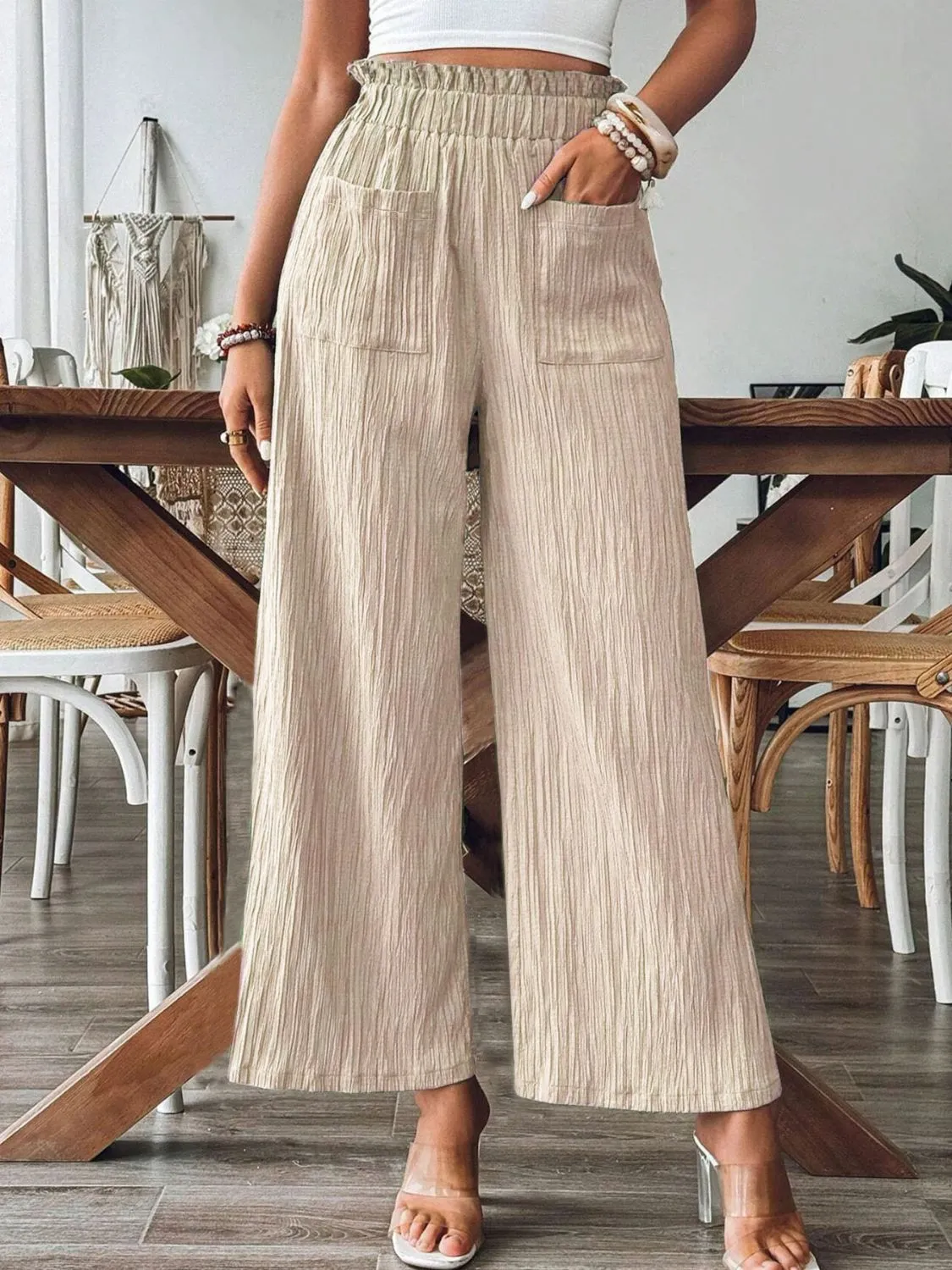 🌿 Pocketed Elastic Waist Wide Leg Pants 🌿