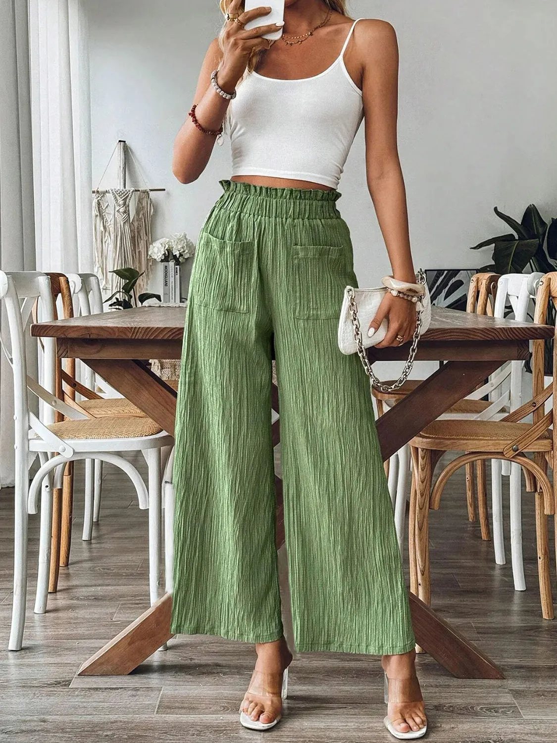 🌿 Pocketed Elastic Waist Wide Leg Pants 🌿