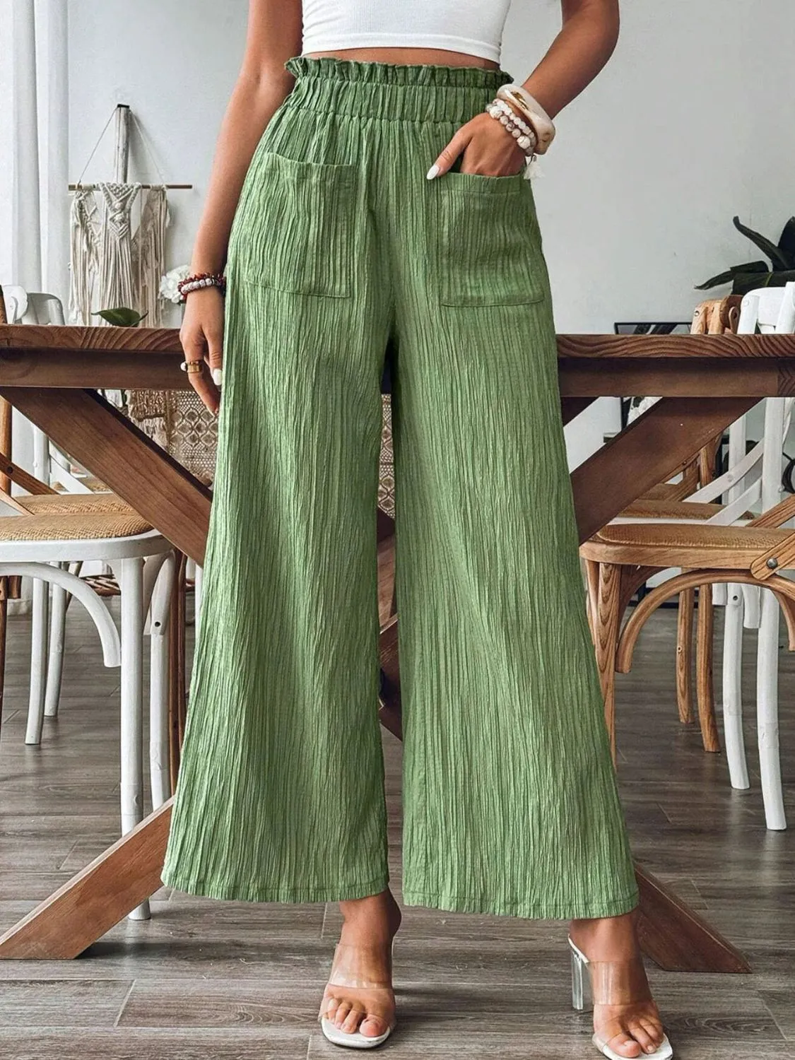 🌿 Pocketed Elastic Waist Wide Leg Pants 🌿