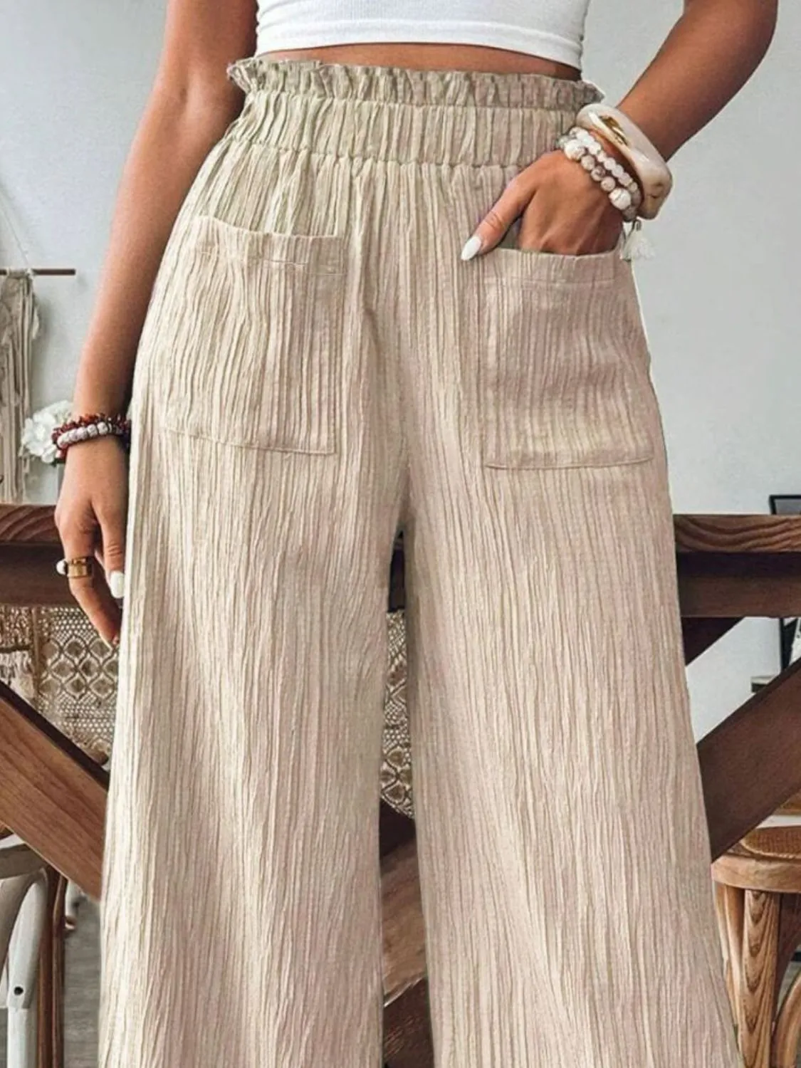 🌿 Pocketed Elastic Waist Wide Leg Pants 🌿