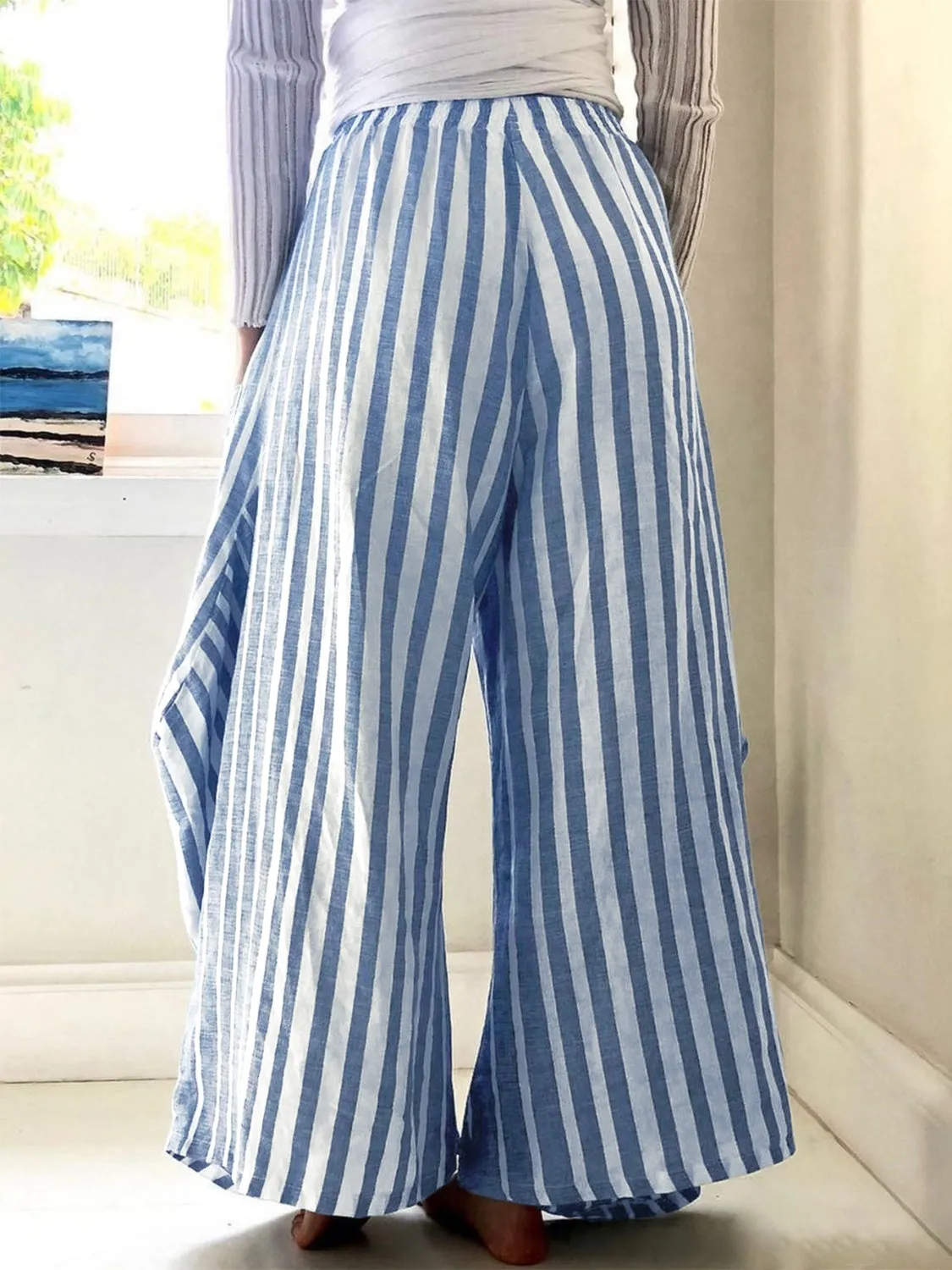 🌟 Striped Elastic Waist Wide Leg Pants 🌟