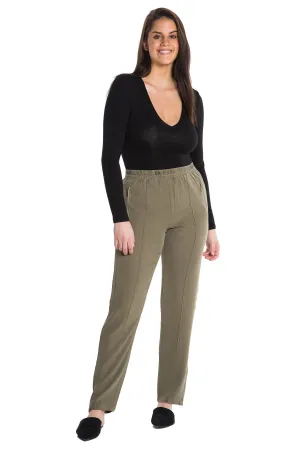 100% Silk relaxed pants in Olive