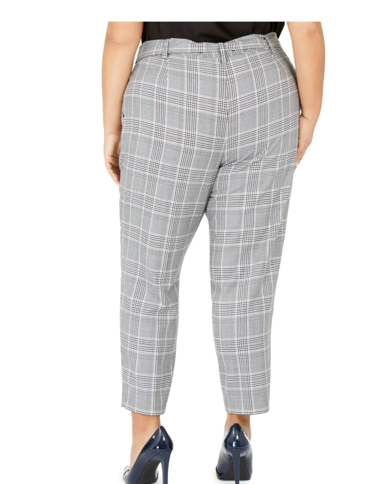 Calvin Klein Women's  High Waisted Houndstooth Ankle Pants Silver-Black  14W | Gray