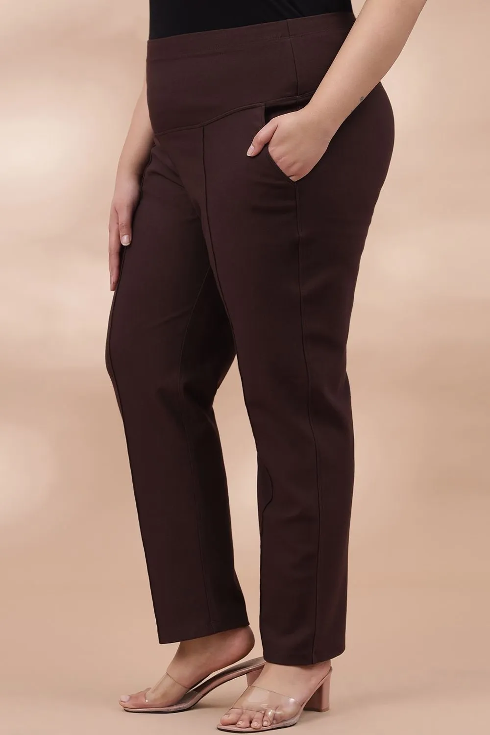 Choco Brown Crease Seam Tummy Tucker Pants