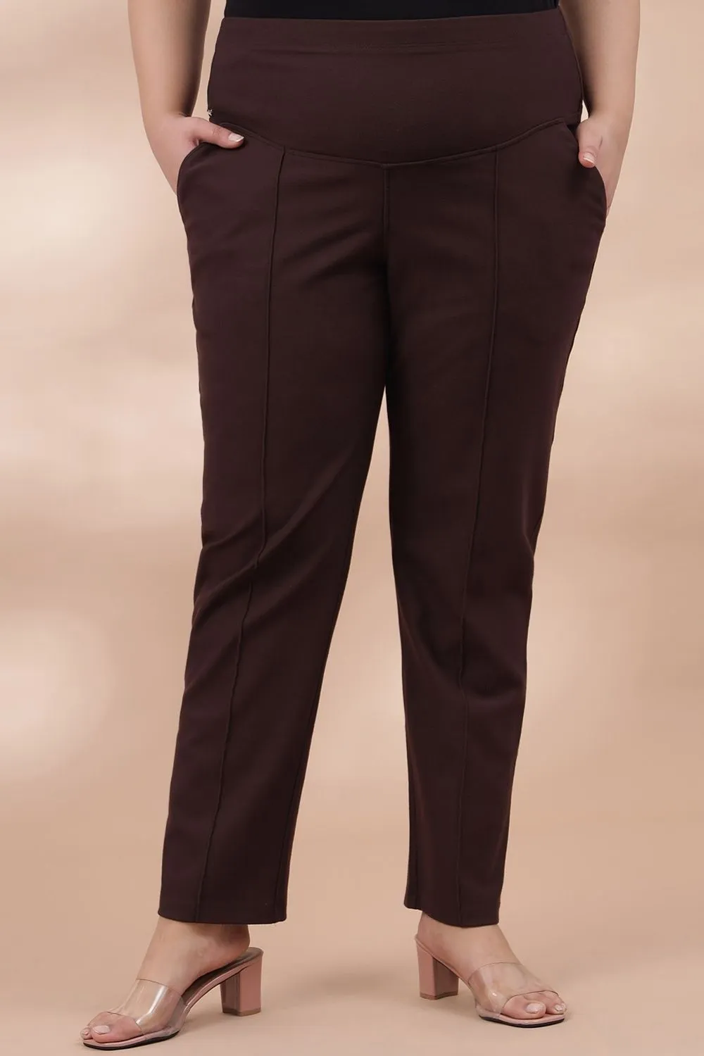 Choco Brown Crease Seam Tummy Tucker Pants