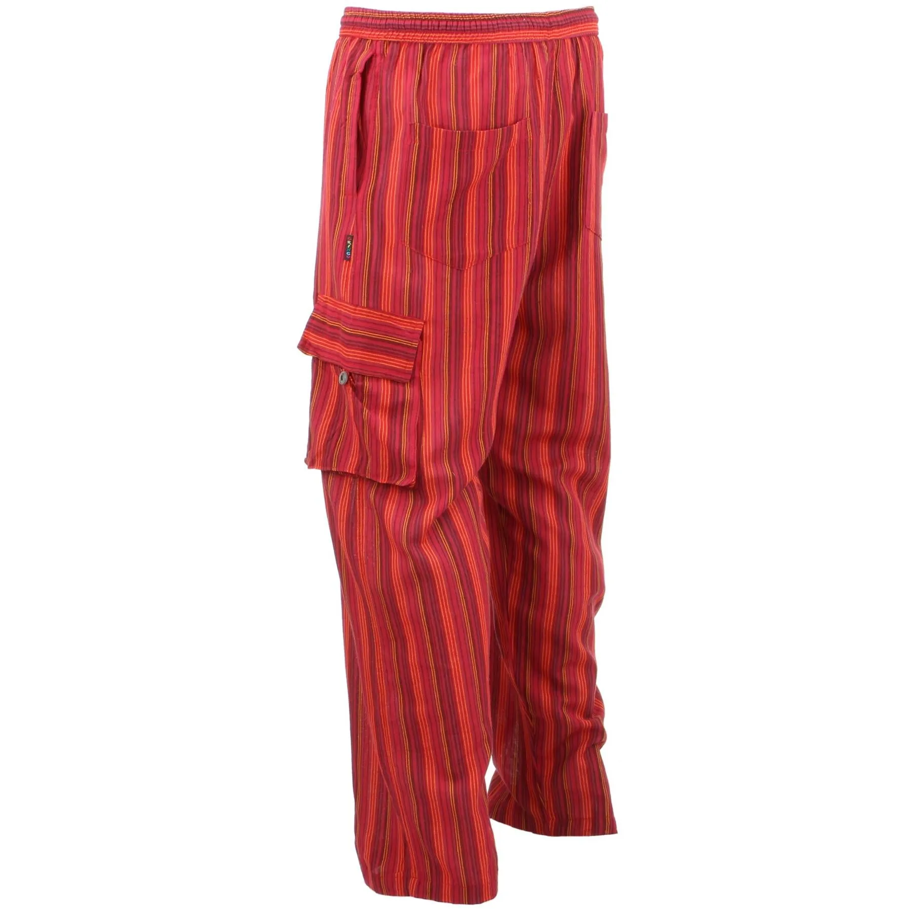 Classic Nepalese Lightweight Cotton Striped Cargo Trousers Pants - Red