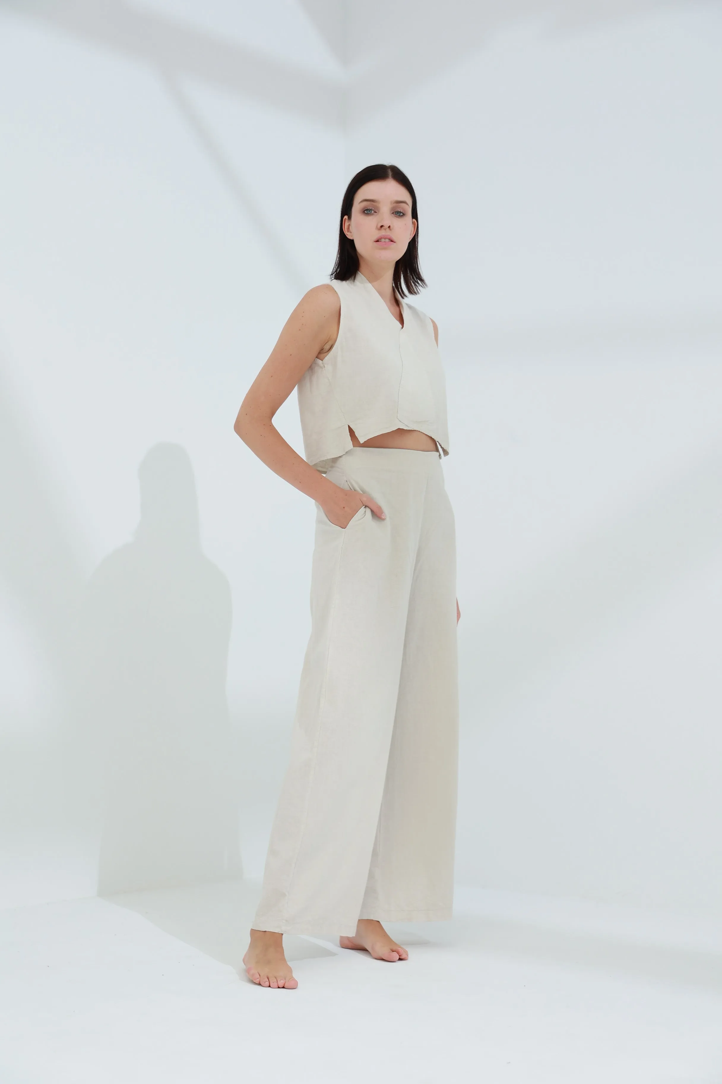 Colpo Linen Wide Leg Pants Sabbia