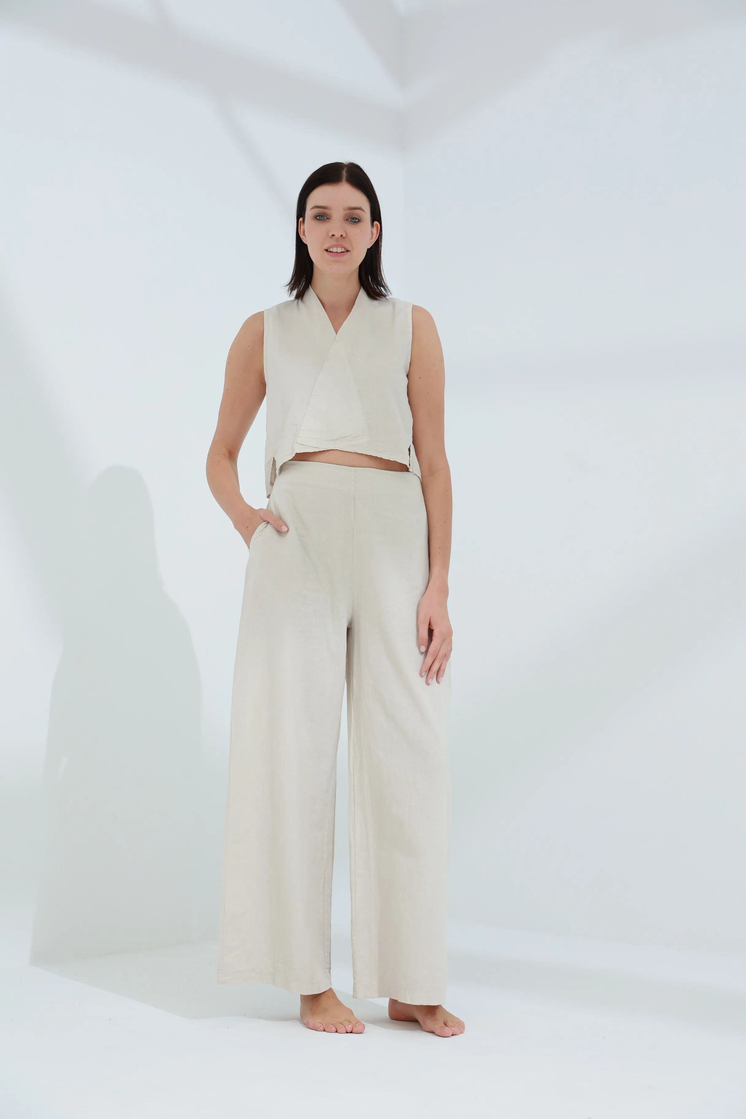 Colpo Linen Wide Leg Pants Sabbia