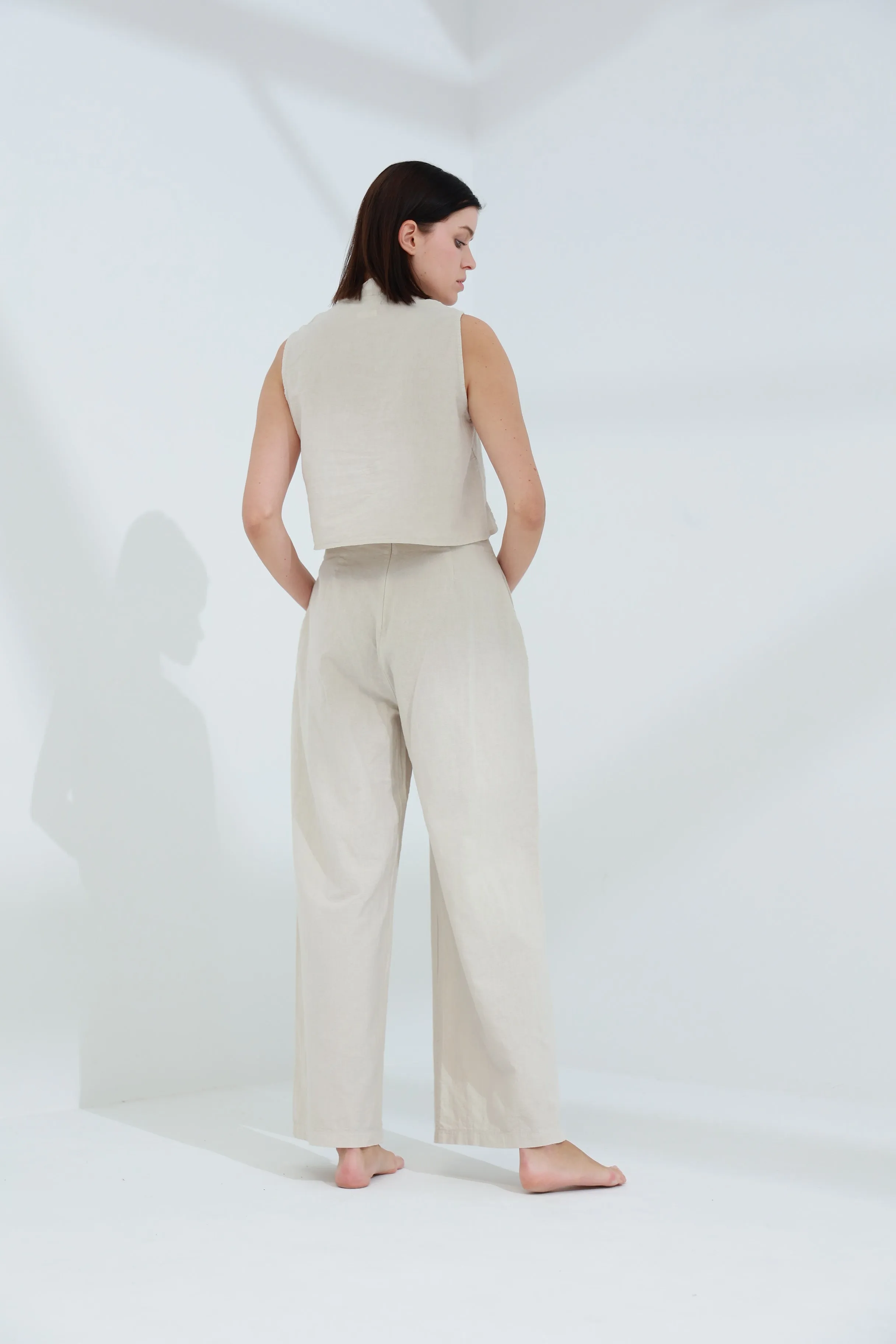 Colpo Linen Wide Leg Pants Sabbia