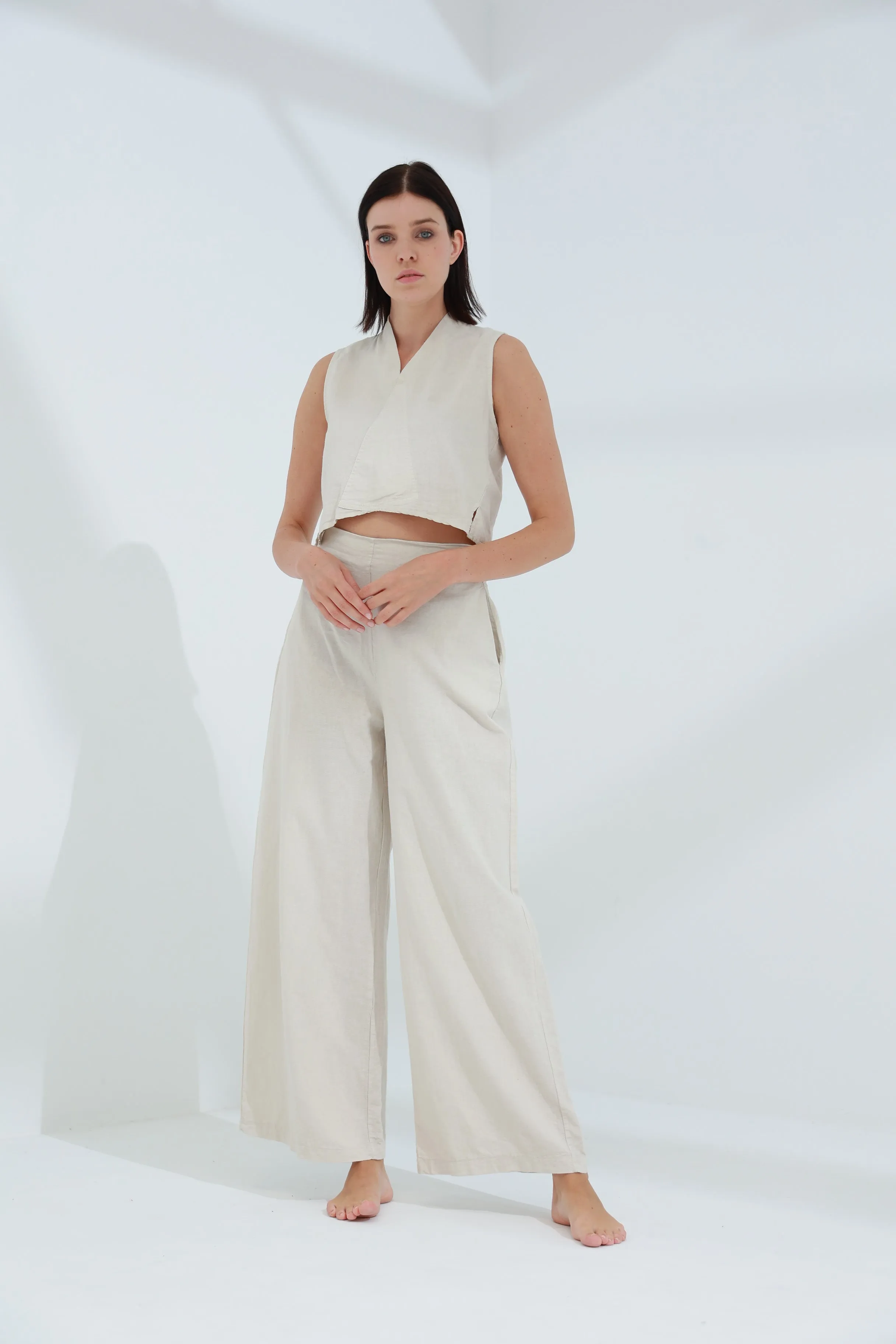 Colpo Linen Wide Leg Pants Sabbia