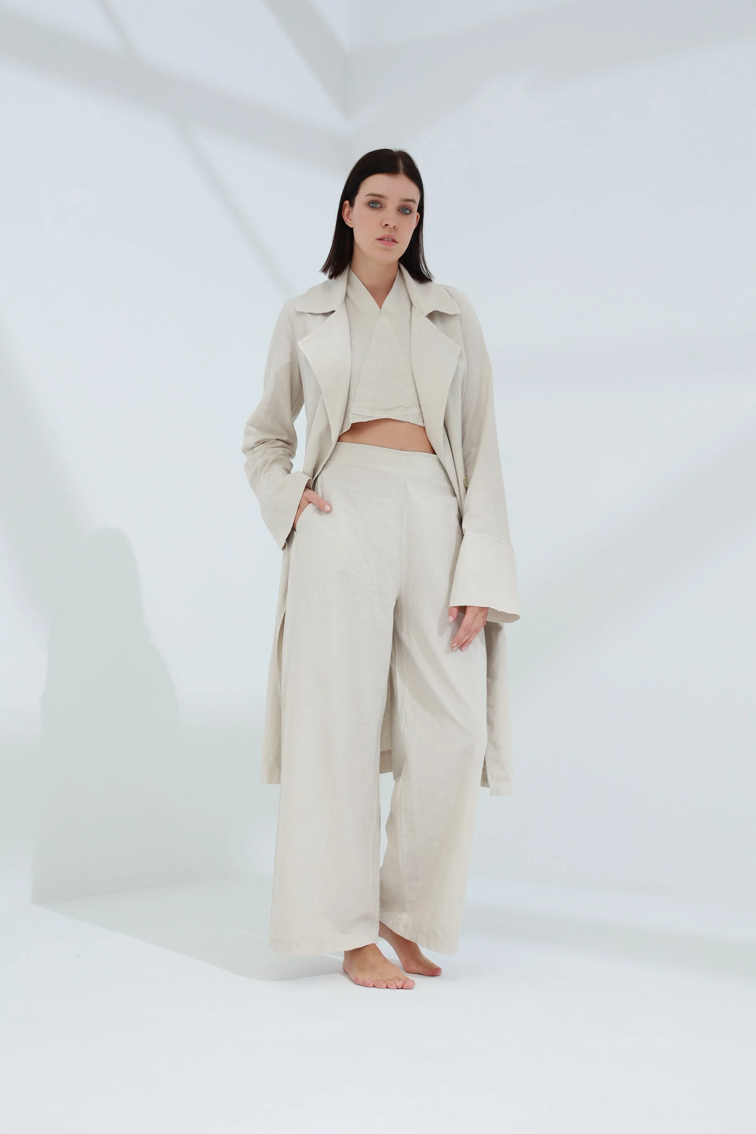 Colpo Linen Wide Leg Pants Sabbia