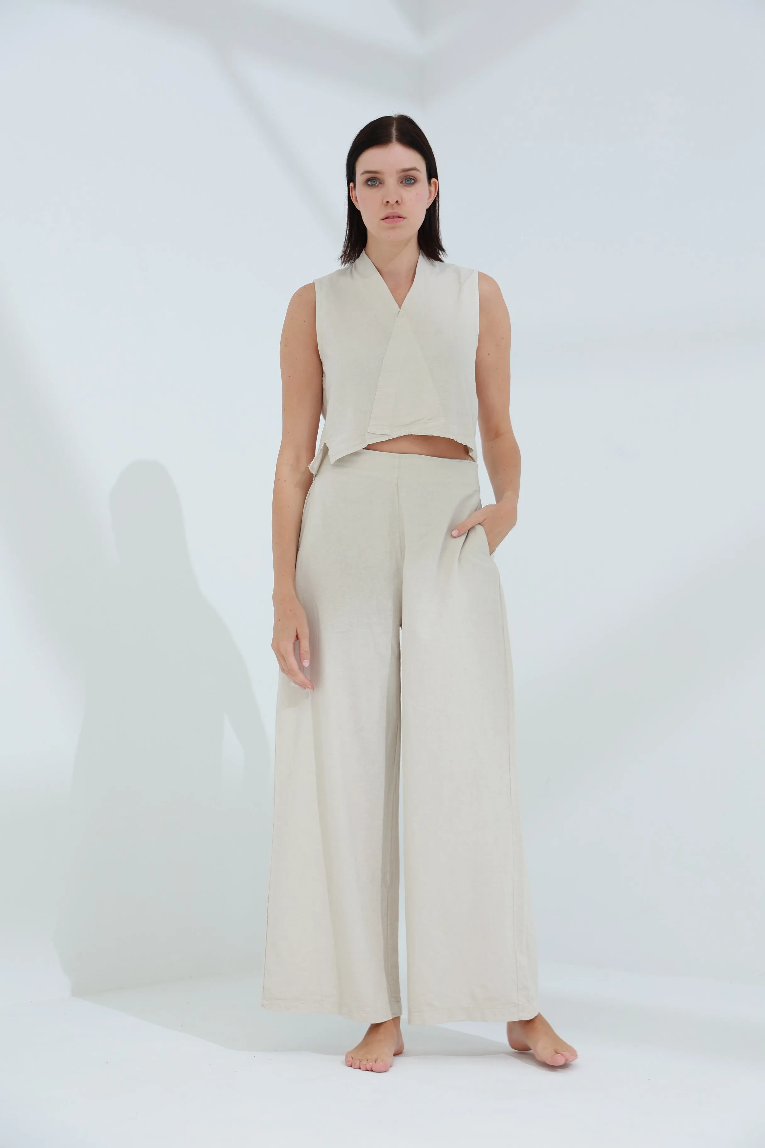 Colpo Linen Wide Leg Pants Sabbia