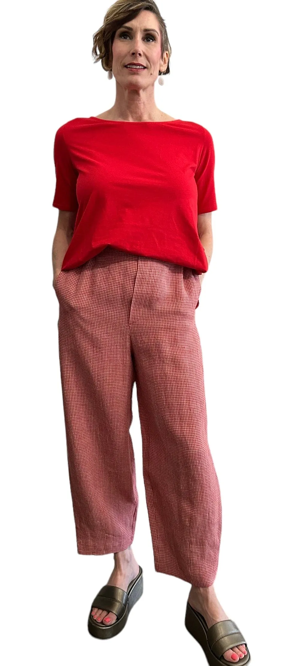 Comfortable Basic Linen Pants Red & Cream