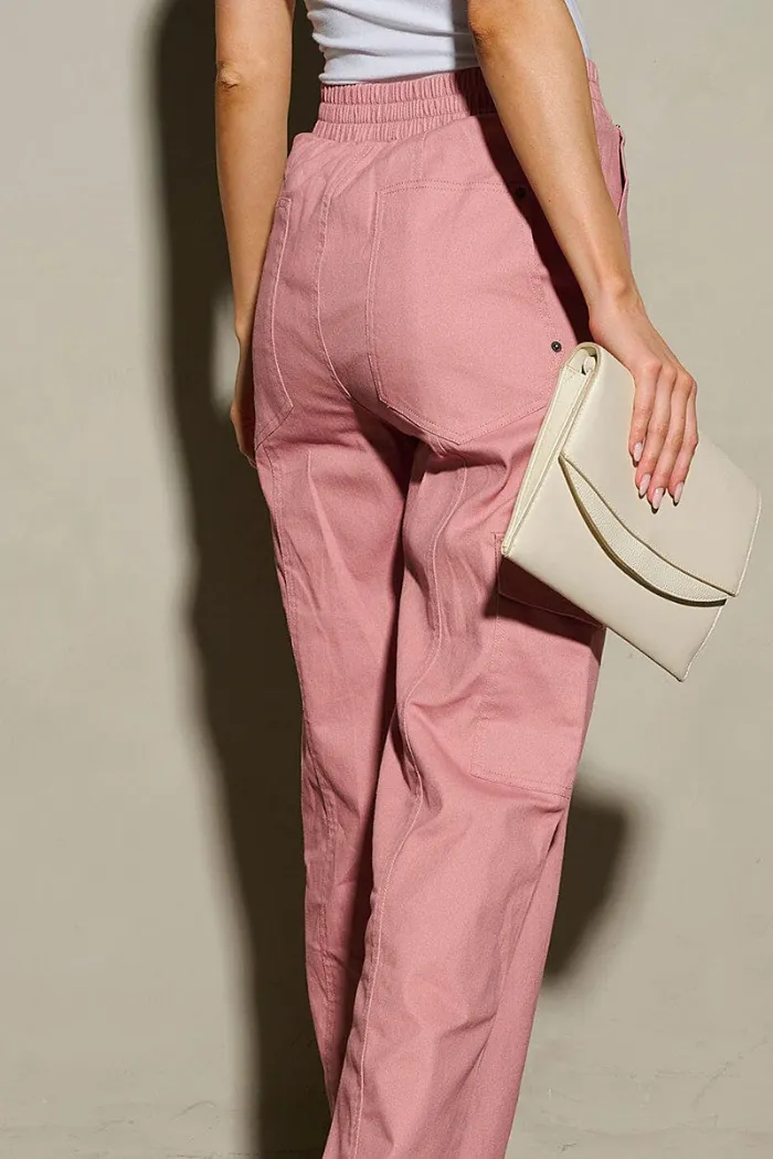 Elastic Waist Cargo Pockets Wide Leg Pants