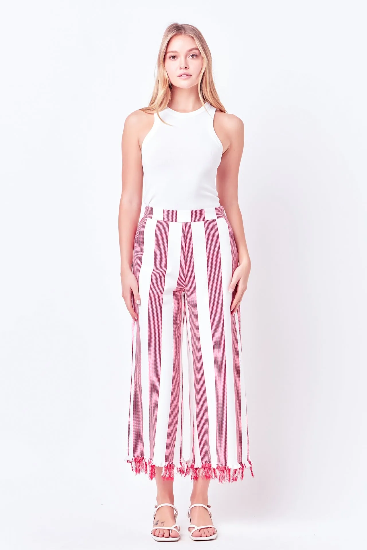 English Factory - Stripe Fringe hem Pants