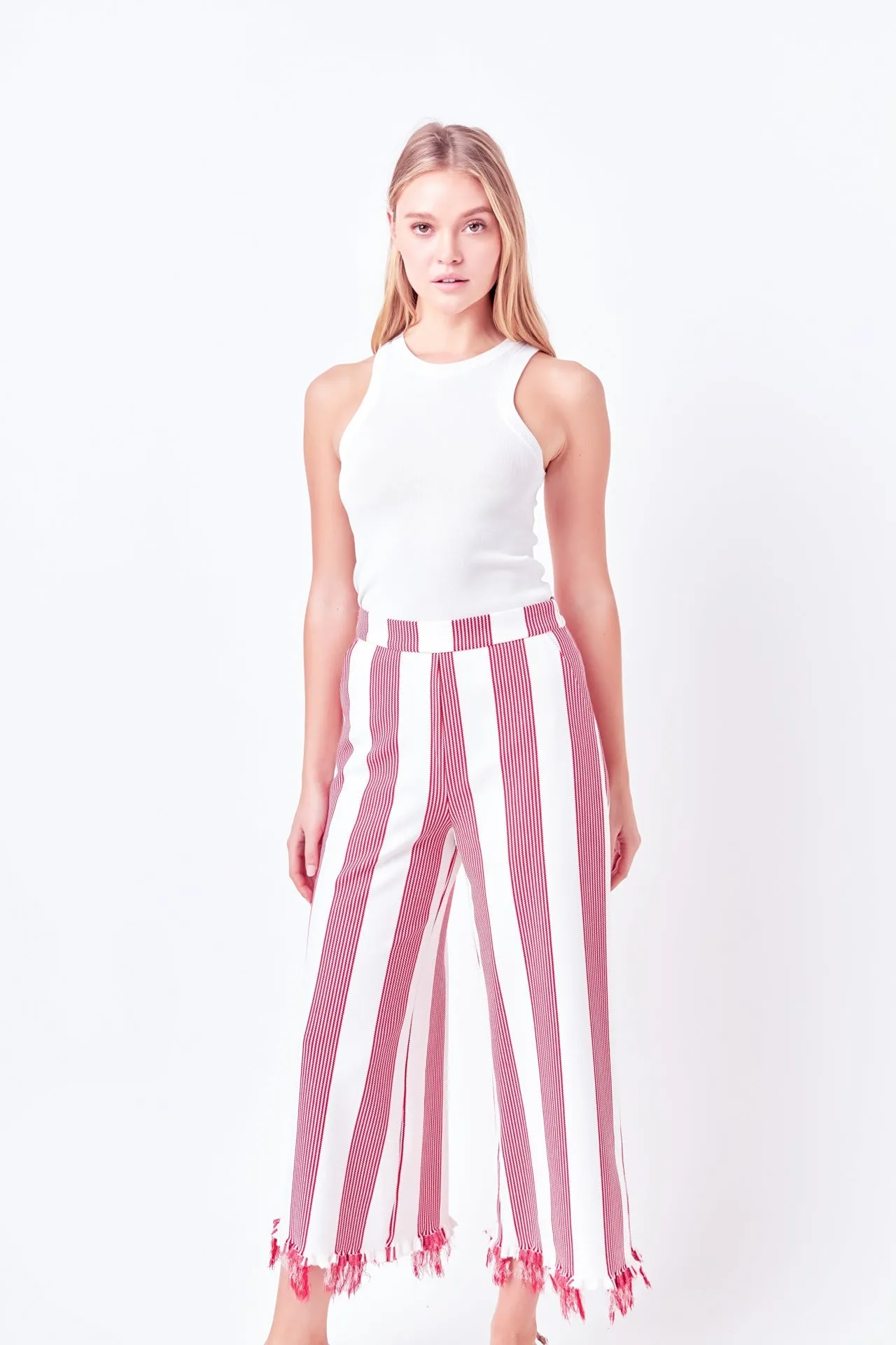 English Factory - Stripe Fringe hem Pants