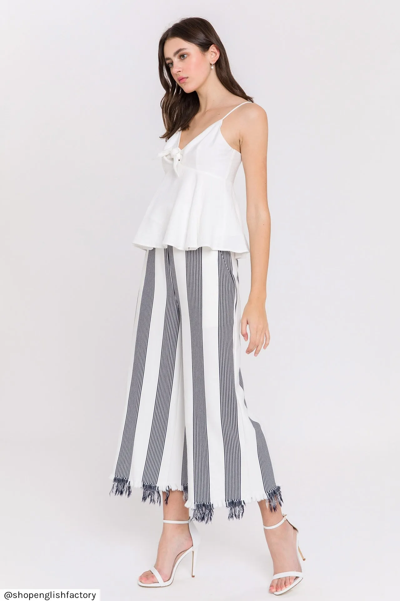 English Factory - Stripe Fringe hem Pants