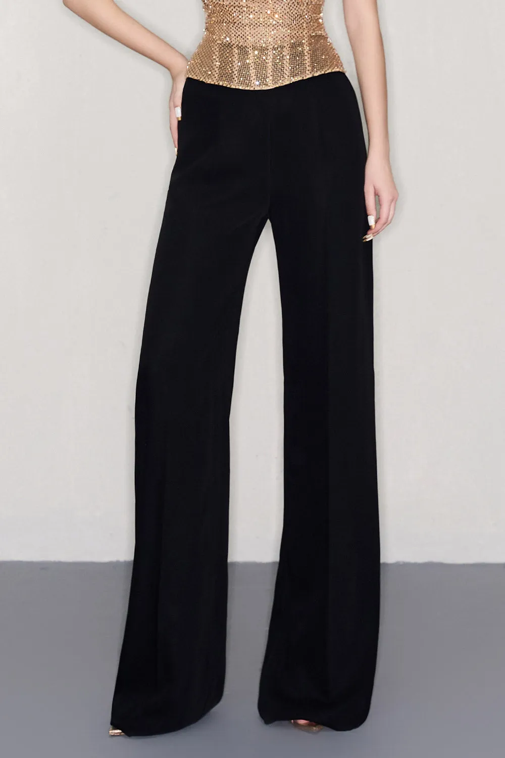 Hadlee Straight Wide Leg Crepe Floor Length Pants