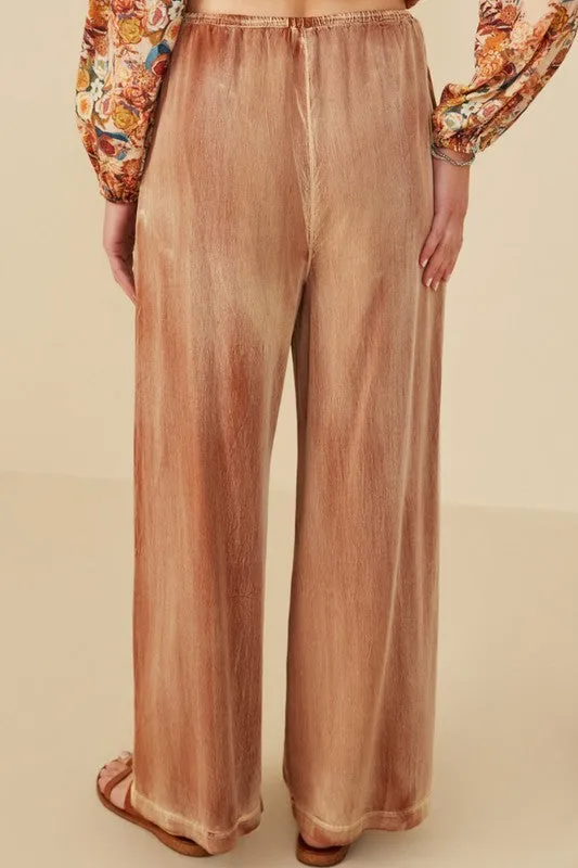 HAY111 - BROWN WIDE LEG TENCEL PANT