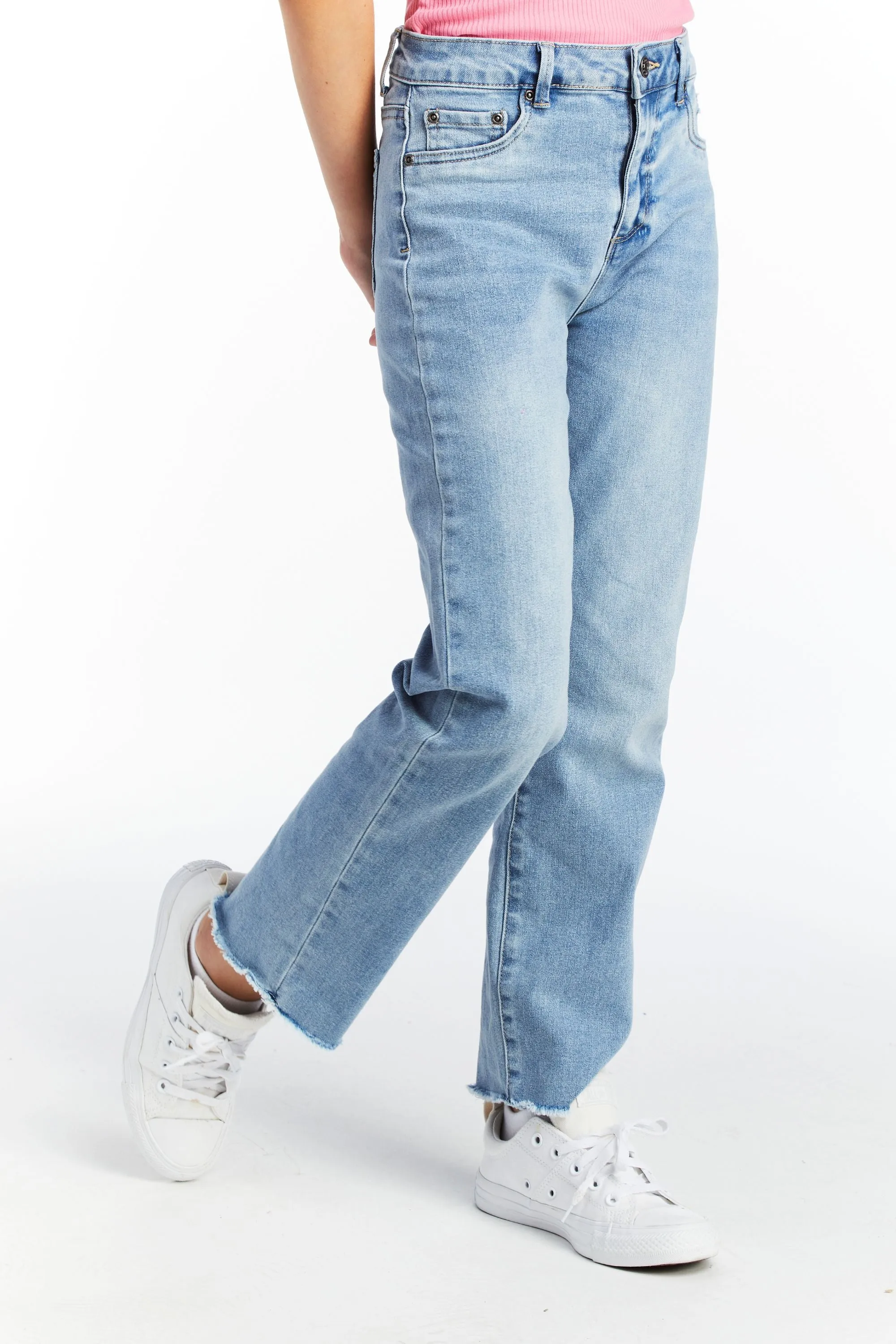 High Rise Straight Leg Crop With Fray Hem