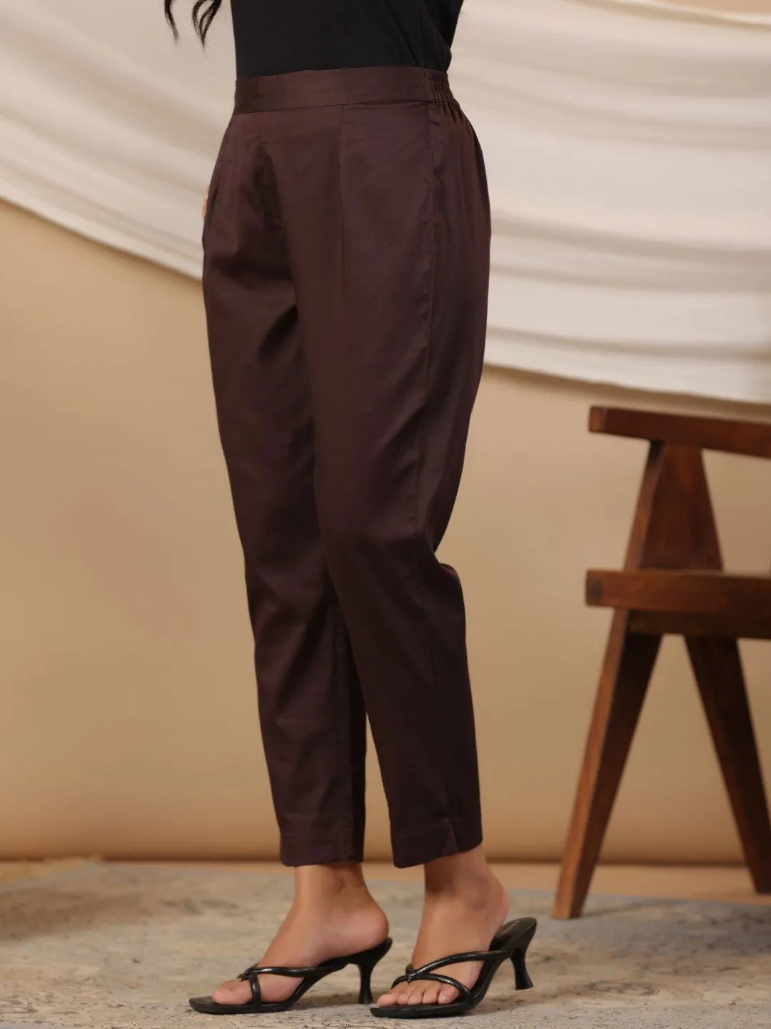 Jashvi Brown Solid Lycra Women Drawstring Pants With Single Side Pocket