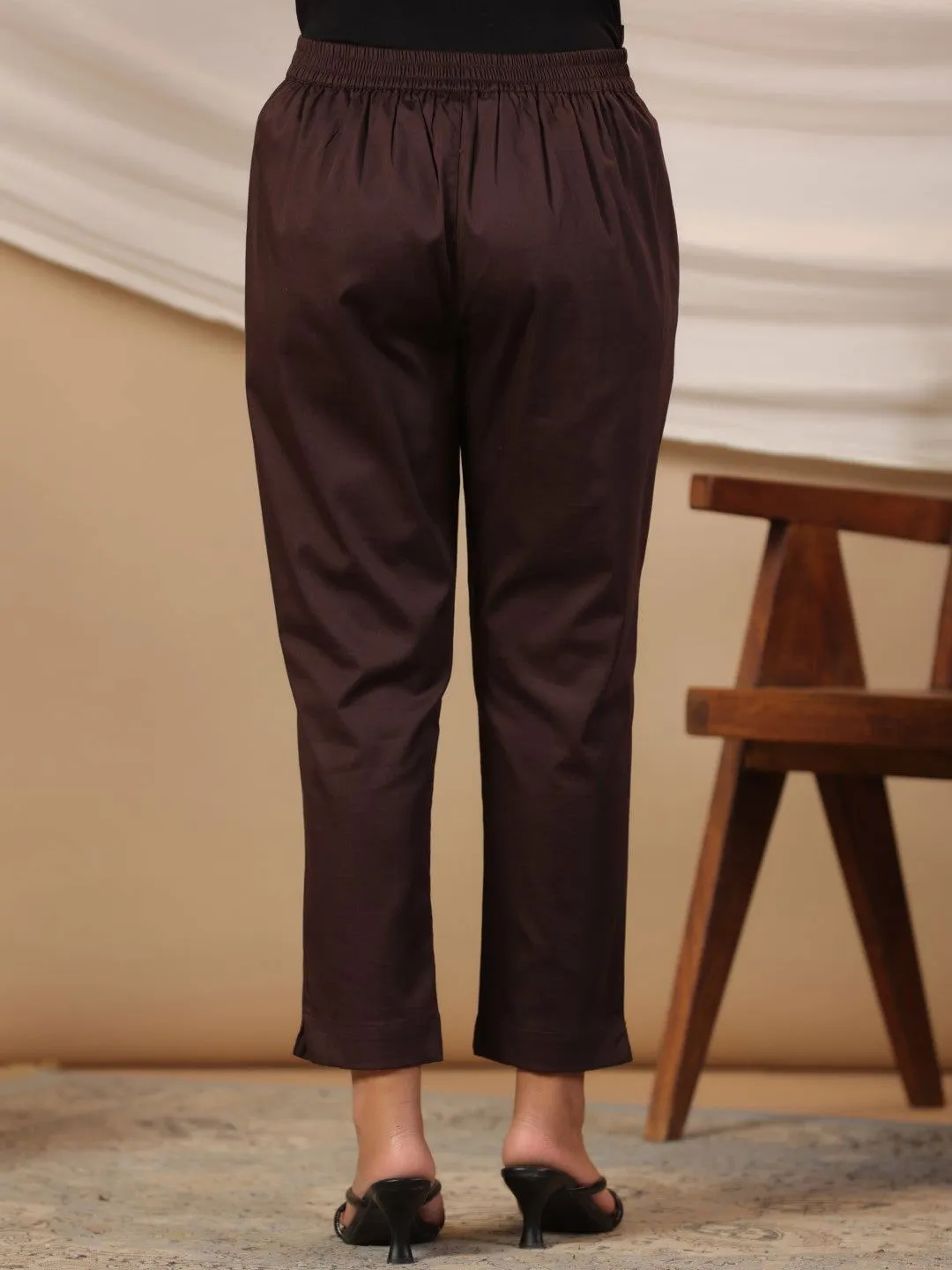 Jashvi Brown Solid Lycra Women Drawstring Pants With Single Side Pocket