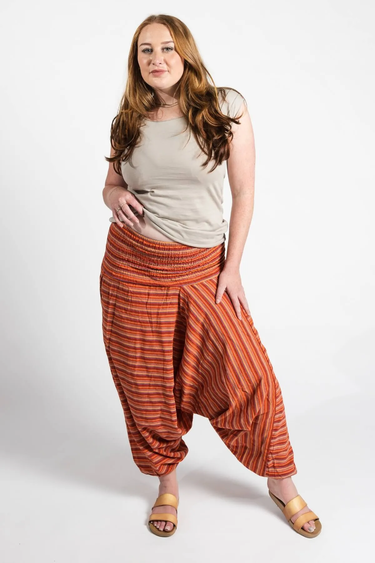 Low Crotch Pants - Striped Burnt Orange