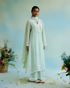 Mint Frost Organza Anarkali with 
Silky Modal Wide Leg Pants