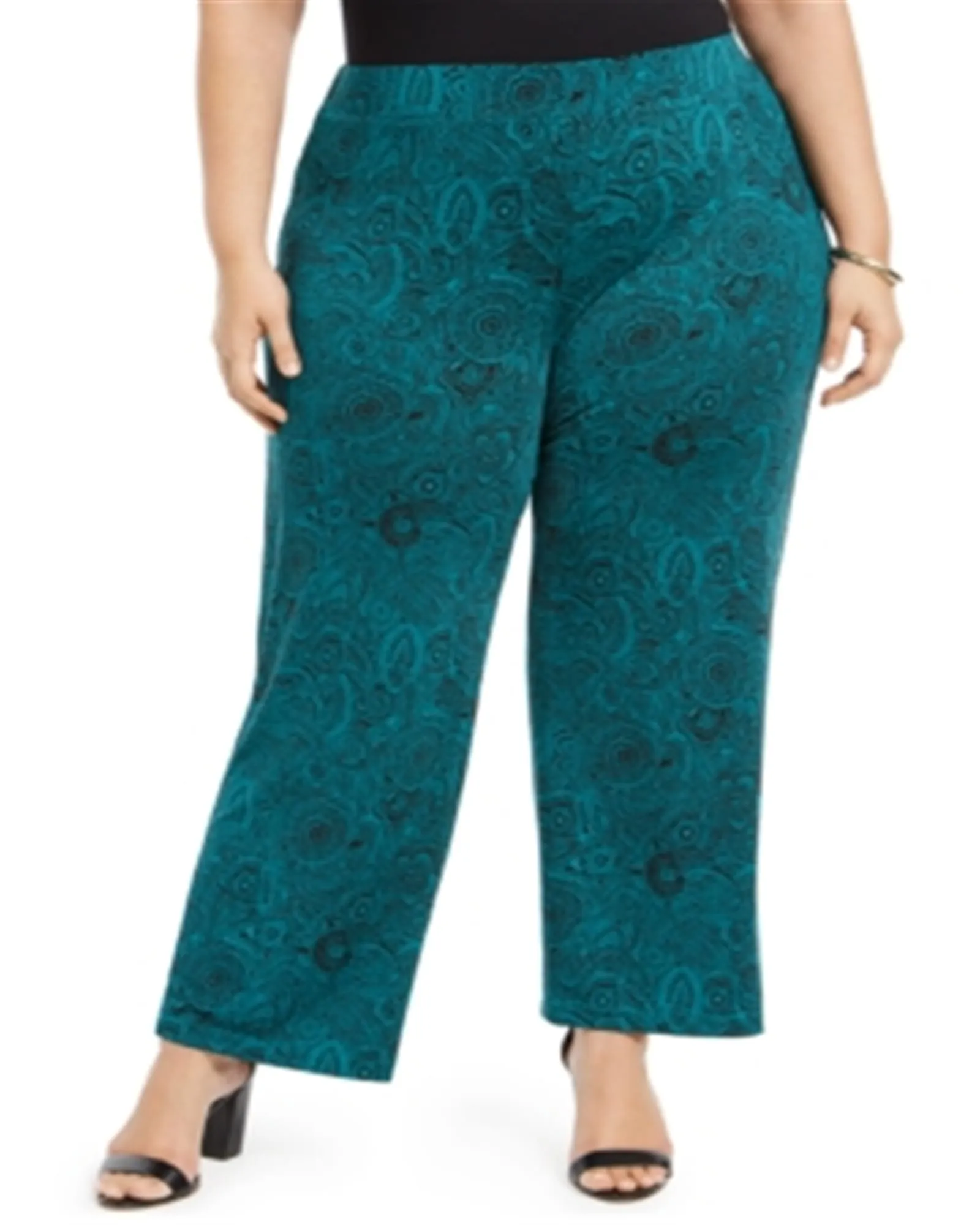 Ny Collection Women's   Printed Pull-on Pants Green  3X | Green