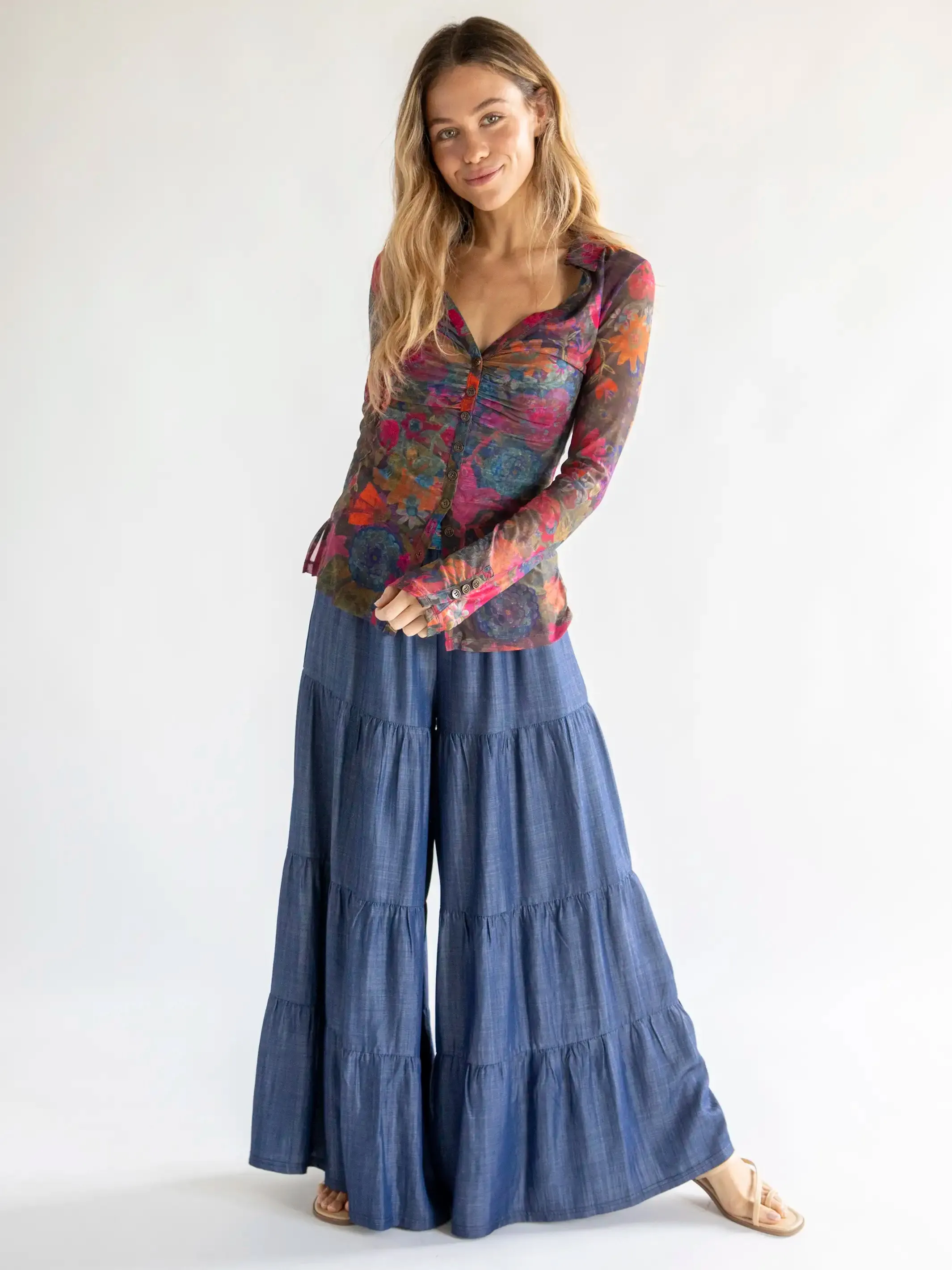 Patti Palazzo Pant - Denim Blue Cotton