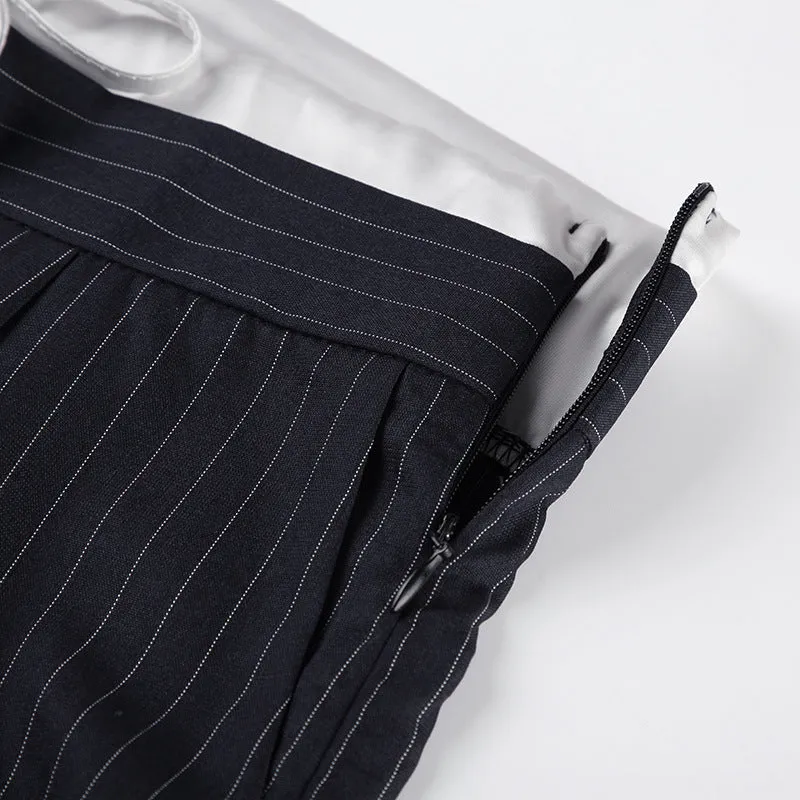 Pinstripe Drawstring Wide-Leg Pants