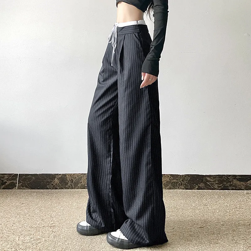 Pinstripe Drawstring Wide-Leg Pants