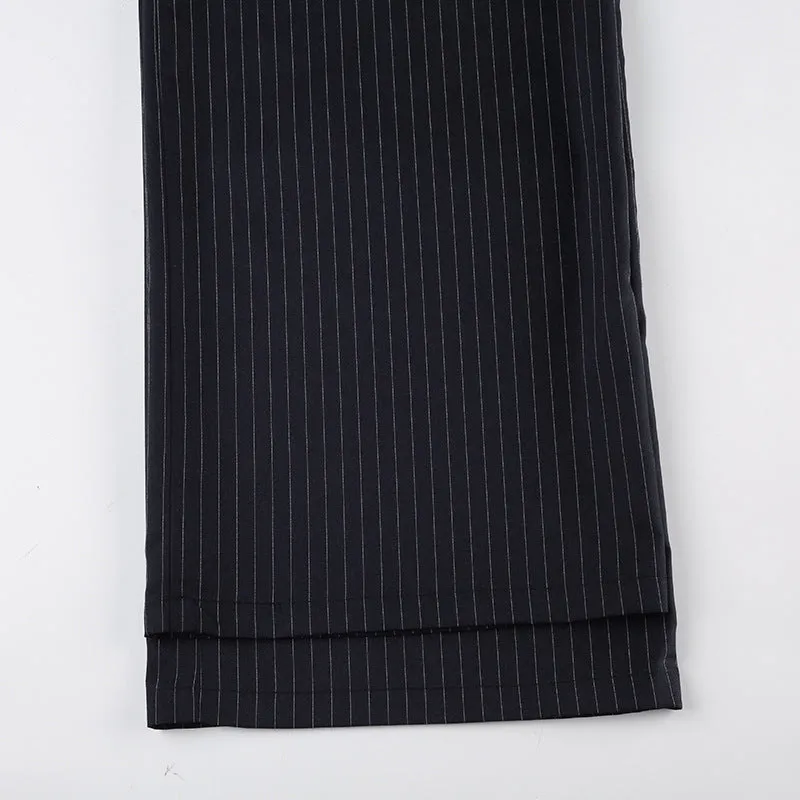 Pinstripe Drawstring Wide-Leg Pants