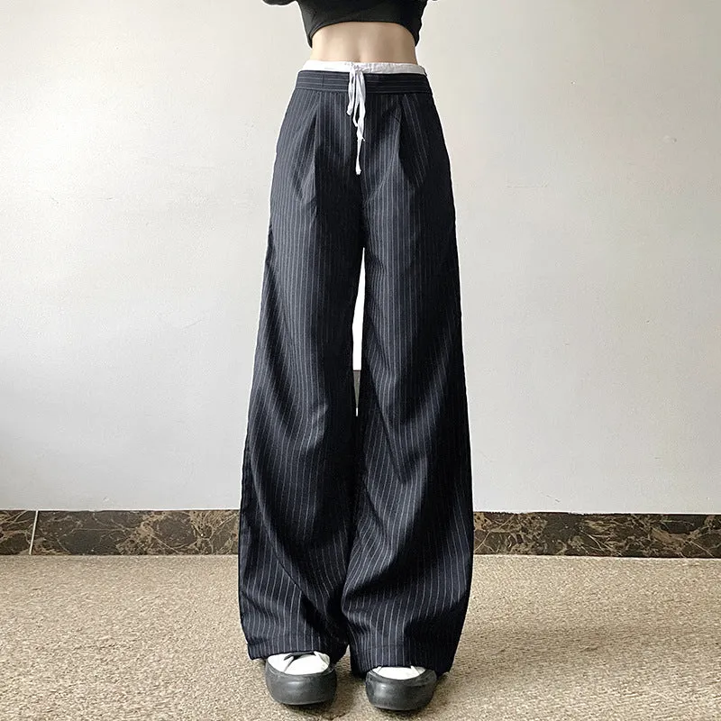 Pinstripe Drawstring Wide-Leg Pants