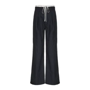 Pinstripe Drawstring Wide-Leg Pants