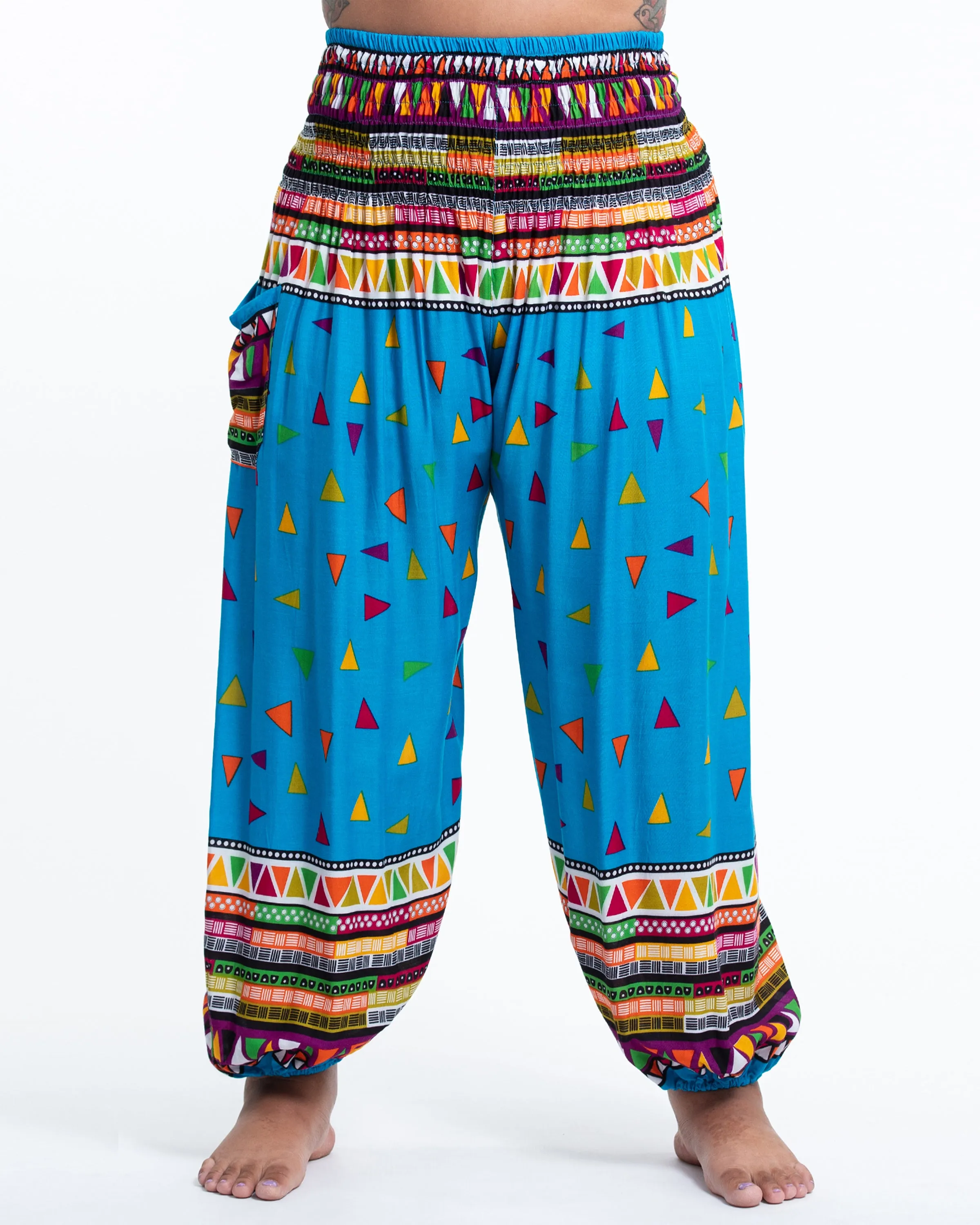 Plus Size Unisex Triangles Harem Pants in Ocean Blue