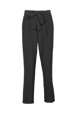 Premise Mid Waist Belt Hoop Tie Waist Pockets Solid Stretch Crepe Pants