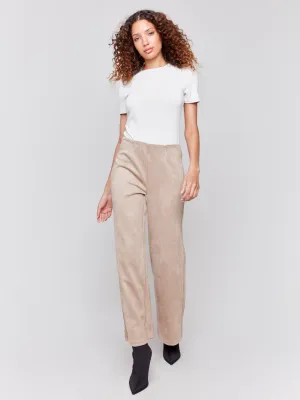 Pull-On Faux Suede Flare Pants - Natural