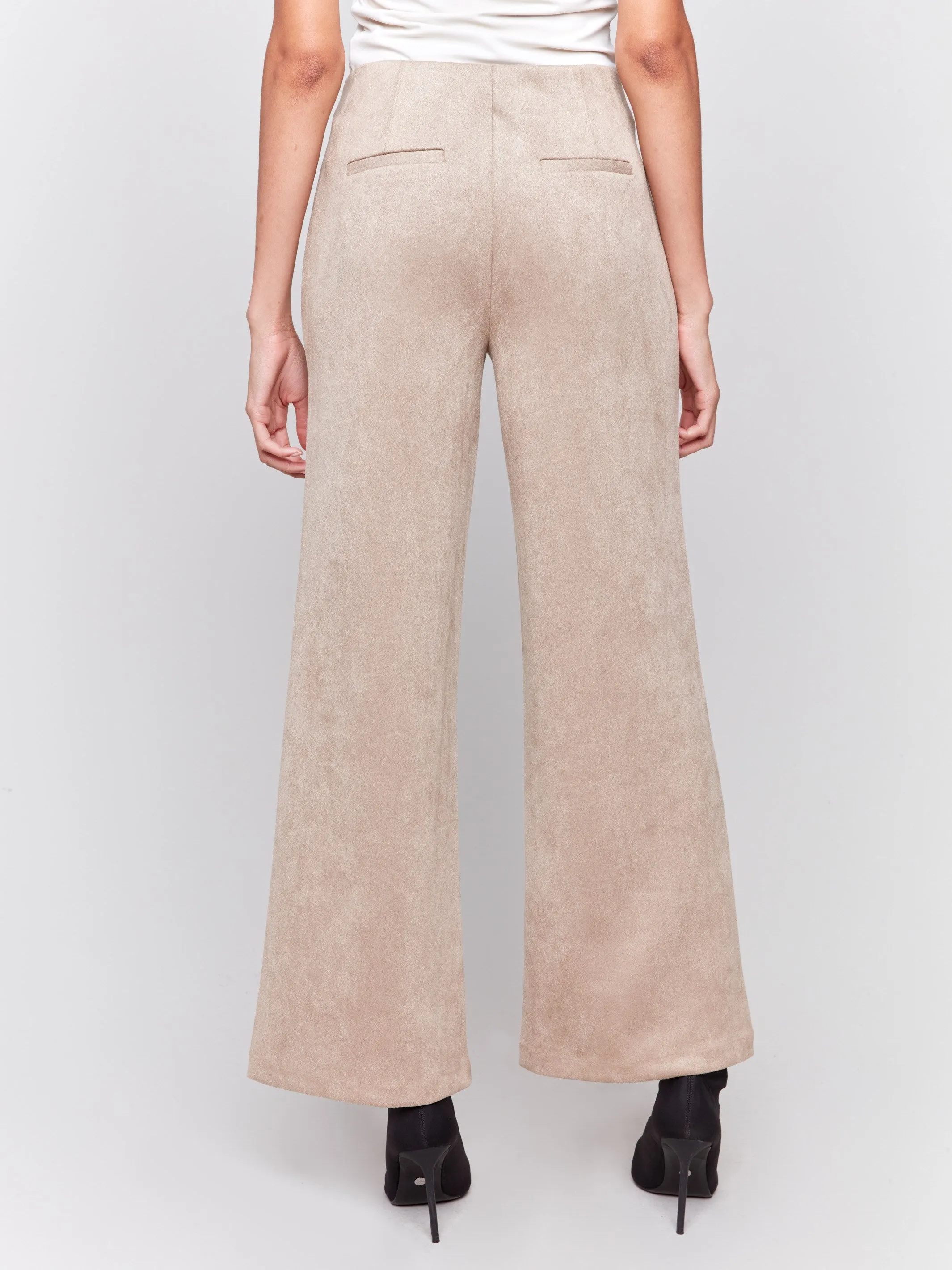 Pull-On Faux Suede Flare Pants - Natural