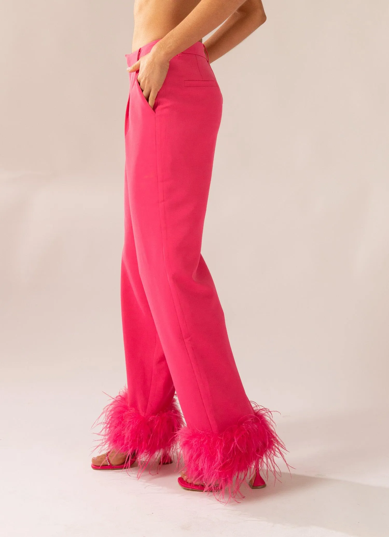 Shake It Off Feather Pants - Magenta