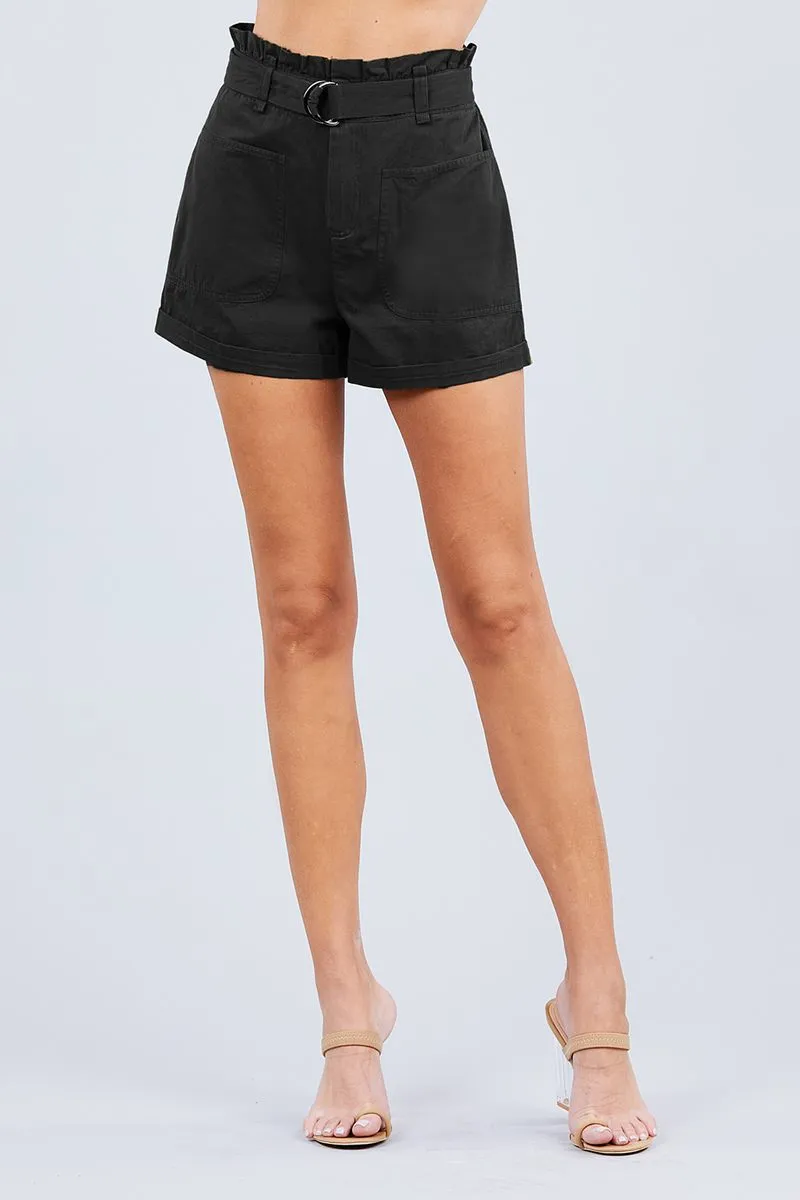 Side Pocket Rolled Up Paper Bag Cotton Short Pants