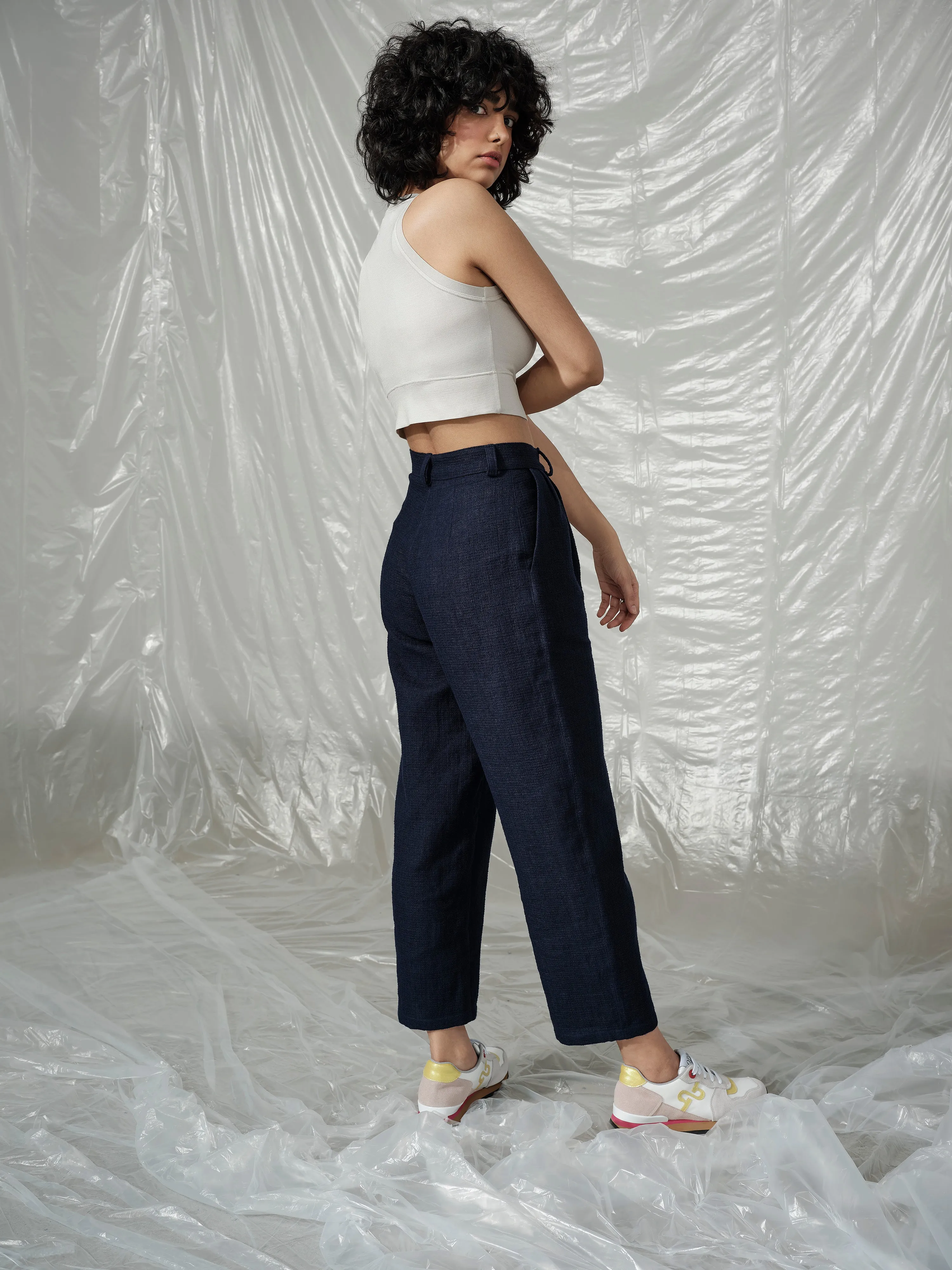 SNACK N' BLUES navy linen pant