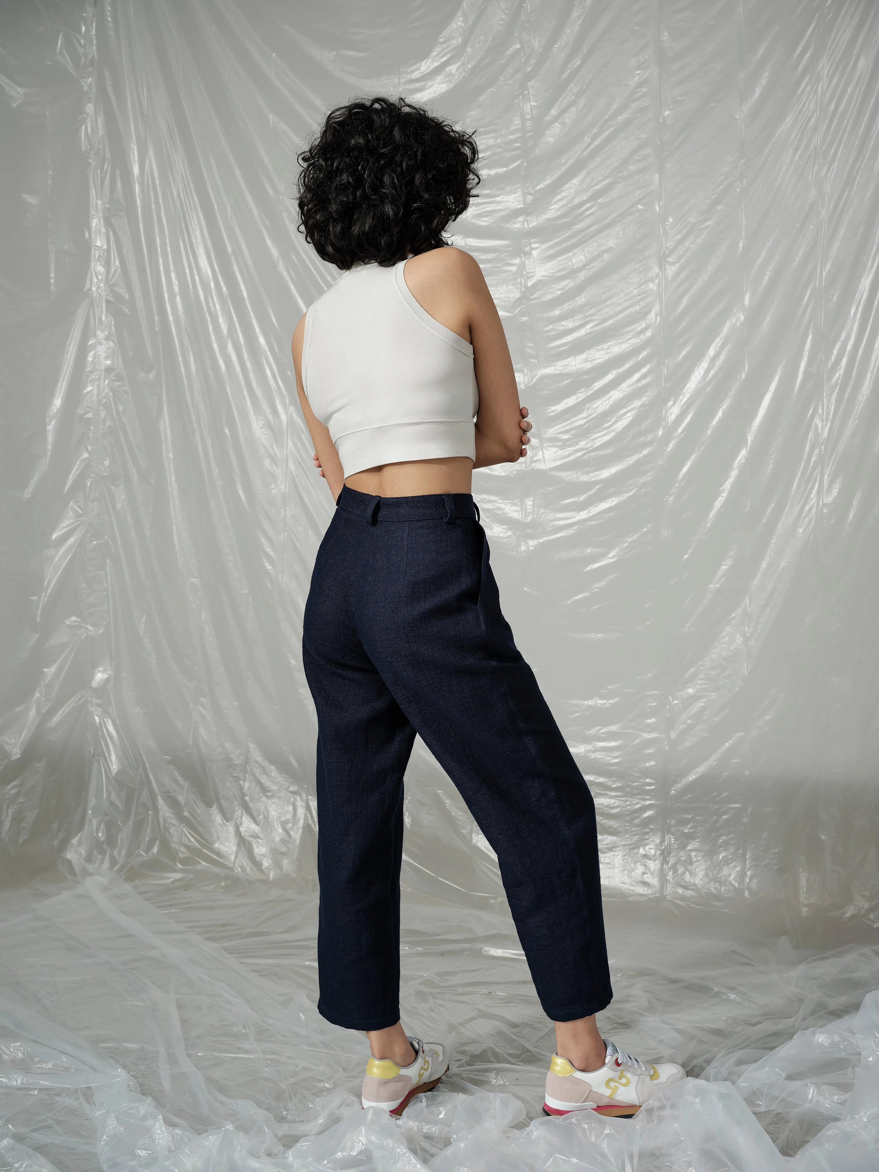 SNACK N' BLUES navy linen pant