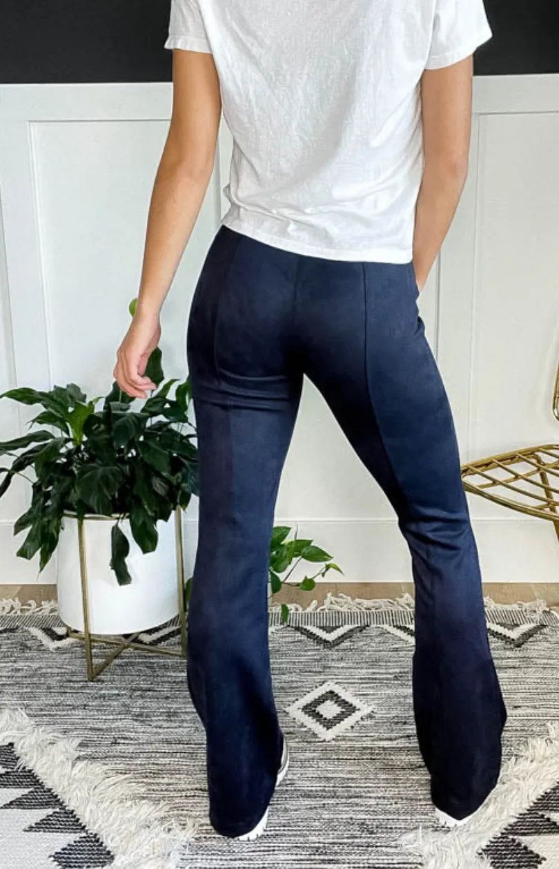 Spanx Faux Suede Flare Pants Petite Navy