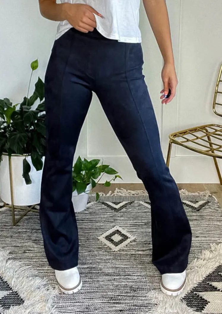 Spanx Faux Suede Flare Pants Petite Navy