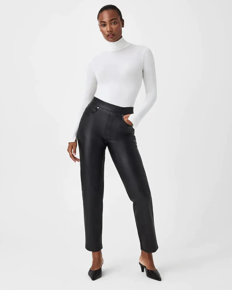 Spanx Leather-Like Straight Pants Luxe Black