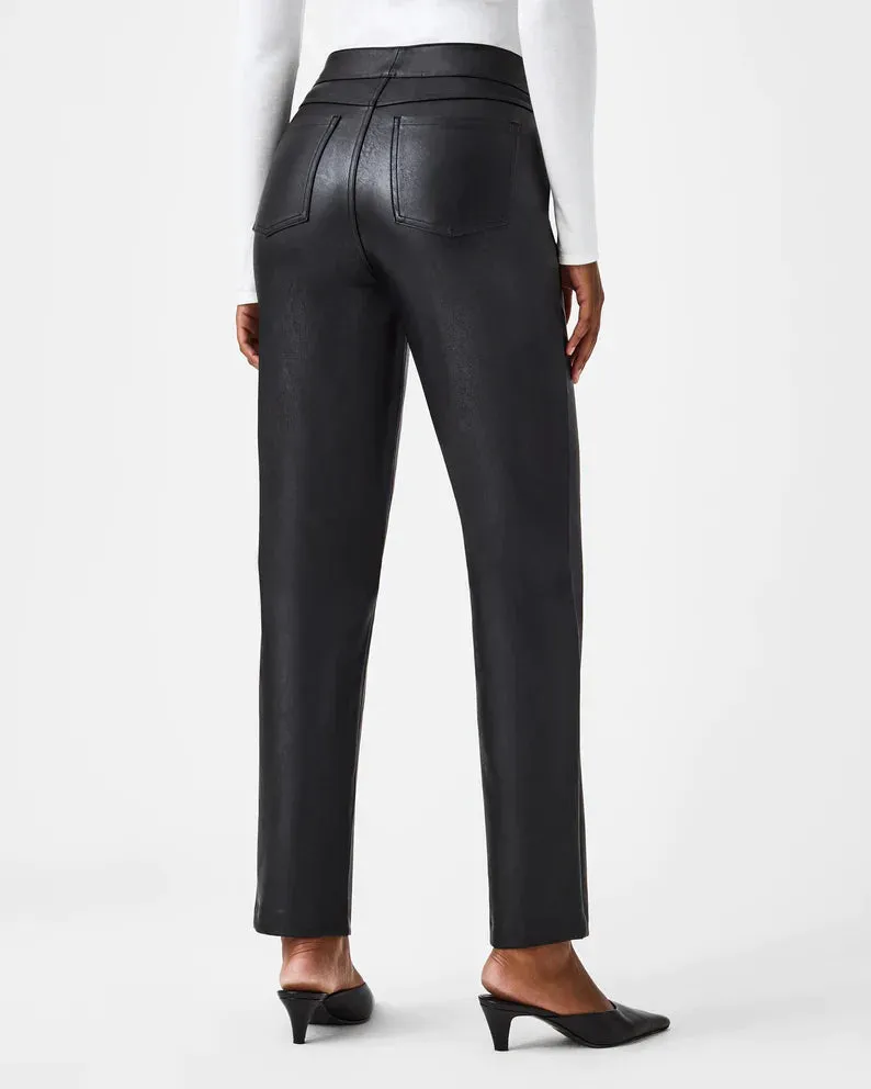 Spanx Leather-Like Straight Pants Luxe Black