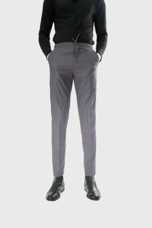 Standard Length Long Sleeve Wool Pants in Double Grey Pinstripe