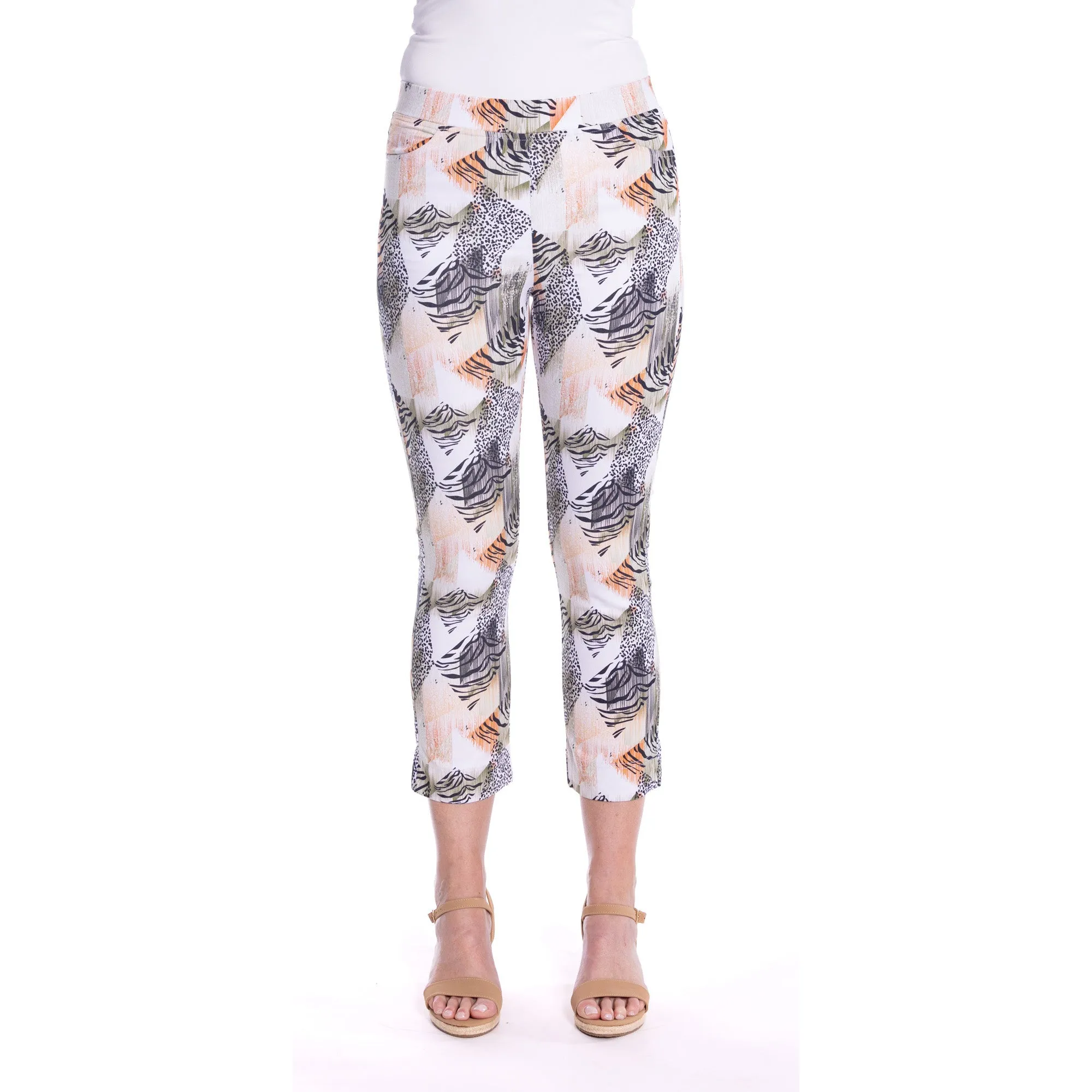 Stretch 7/8 Pants by  Café Latte - Khaki Animal Print