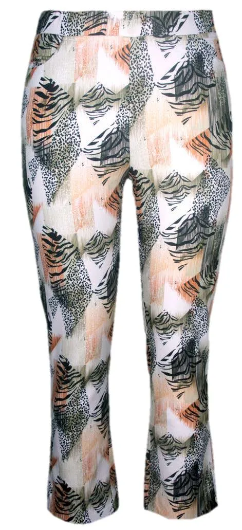 Stretch 7/8 Pants by  Café Latte - Khaki Animal Print